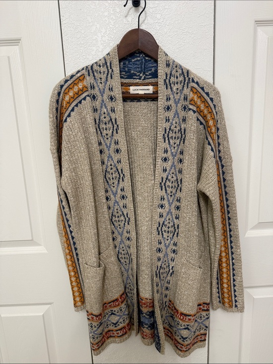 Lucky Brand Sweaters - Lucky Brand Beige Cardigan with Navy and Rust Accents
